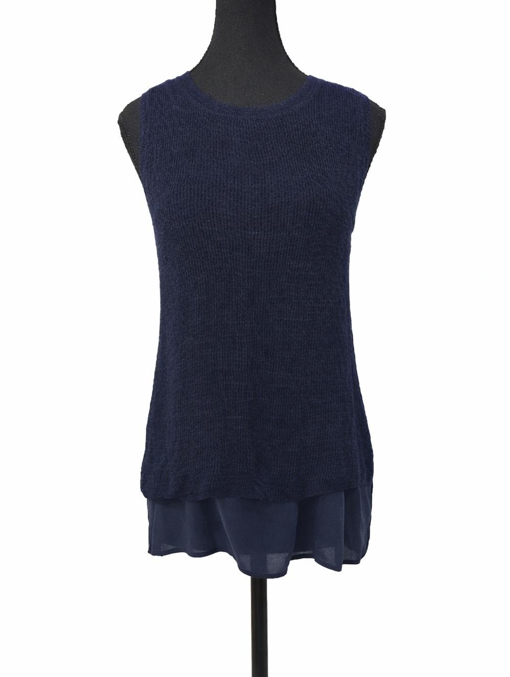 Jigsaw Layered Ribbed Tank Top with Silk Cami Navy Blue Size S